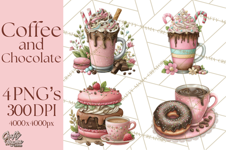 Coffee and Chocolate Clipart PNG Cafe Drinks Dessert Art