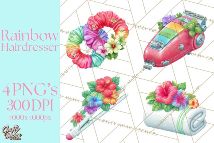 Rainbow Hair Stylist Clipart, Colorful Salon Tools PNG