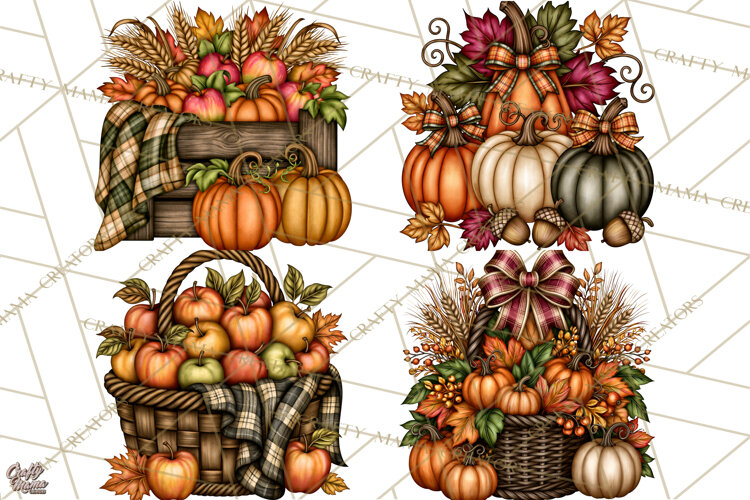 Pumpkins and Plaid Fall Accents Clipart example image 1