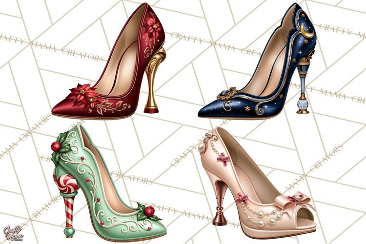 Christmas High Heel Clipart PNG, Whimsical Holiday Shoes example image 1