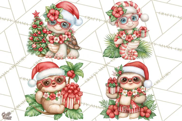 Christmas Characters PNG, Tropical Christmas Clipart