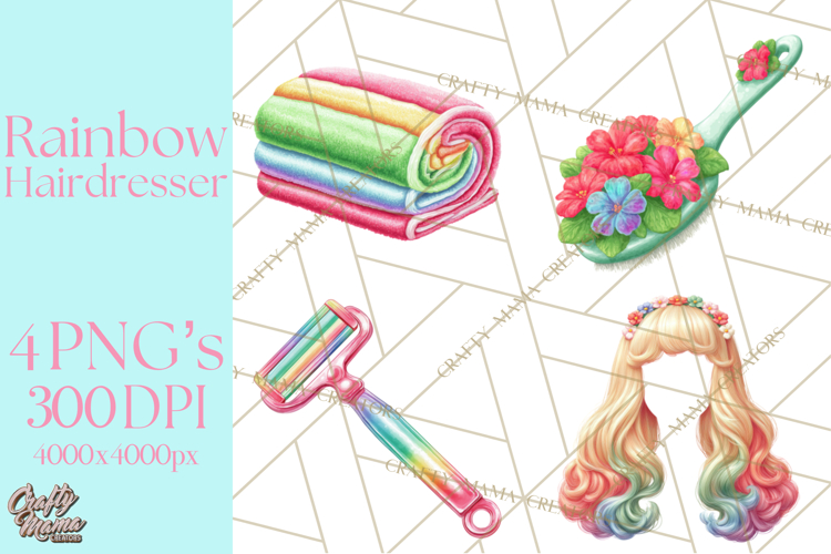 Rainbow Hair Stylist Clipart, Colorful Salon Tools PNG