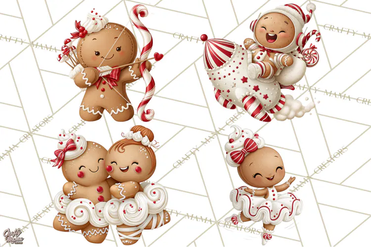 Christmas Gingerbread Clipart PNG, Cute Christmas Characters