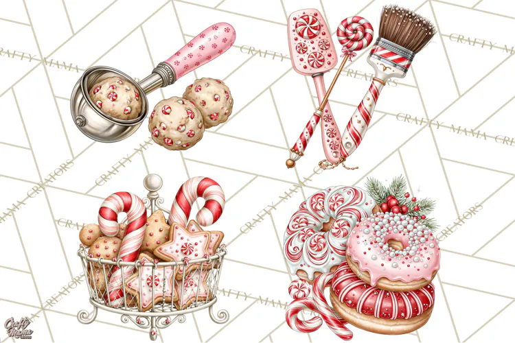 Peppermint Christmas Bakery Clipart PNG, Candy Cane Sweets