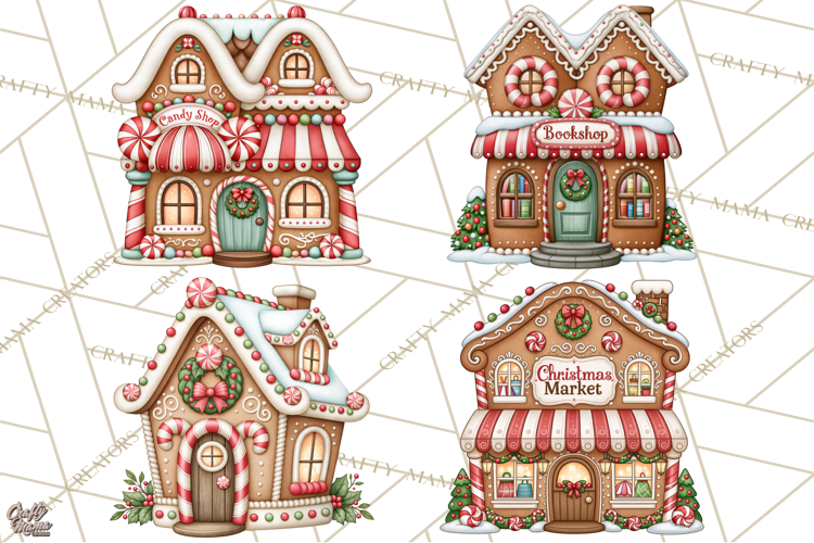 Downtown Gingerbread Town Buildings Clipart PNG