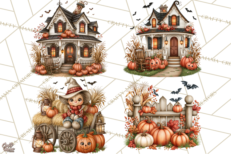 Halloween Farmhouse Clipart, Rustic Farm Halloween PNG