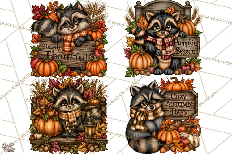 Pumpkins and Plaid Fall Animals Clipart