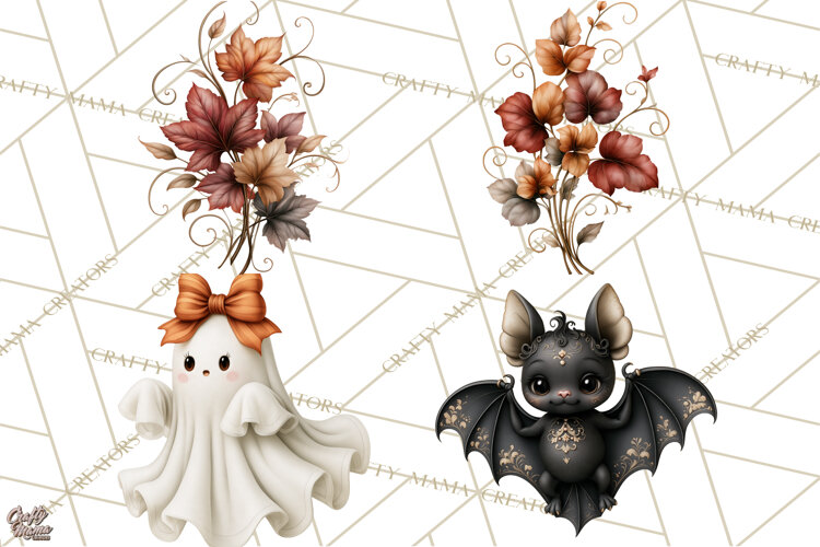 Halloween Mahjong Clipart, Spooky Mahjong Tiles PNG, Gothic example image 1