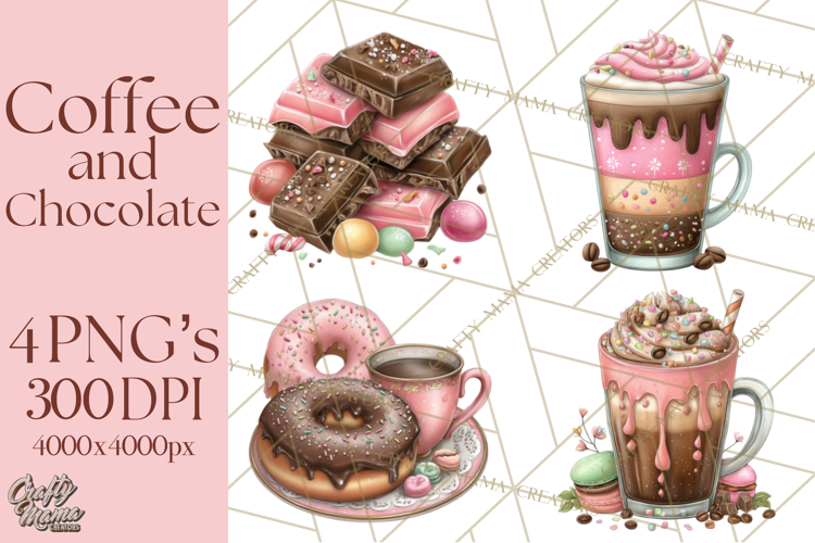 Coffee and Chocolate Clipart PNG Cafe Drinks Dessert Art