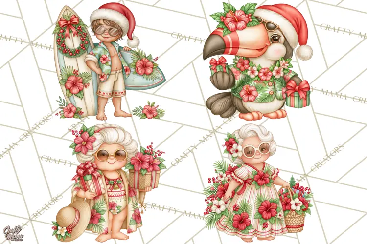 Christmas Characters PNG, Tropical Christmas Clipart