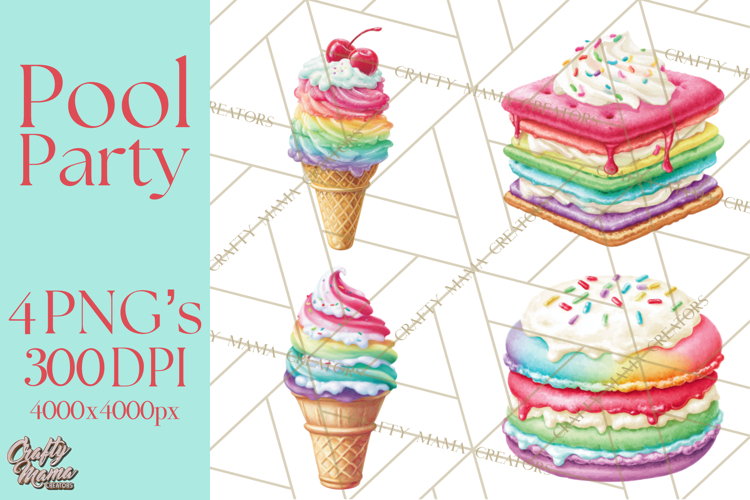 Summer Pool Party Clipart PNG, Rainbow Summer Png Designs