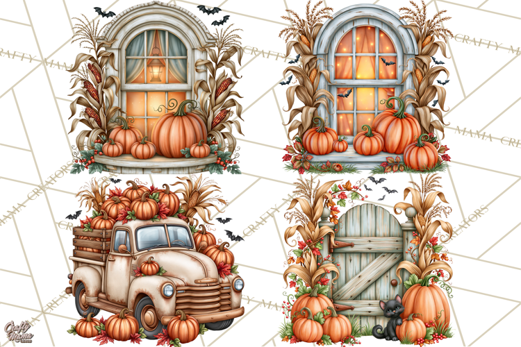 Halloween Farmhouse Clipart, Rustic Farm Halloween PNG