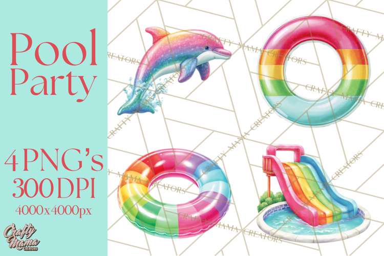 Summer Pool Party Clipart PNG, Rainbow Summer Png Designs