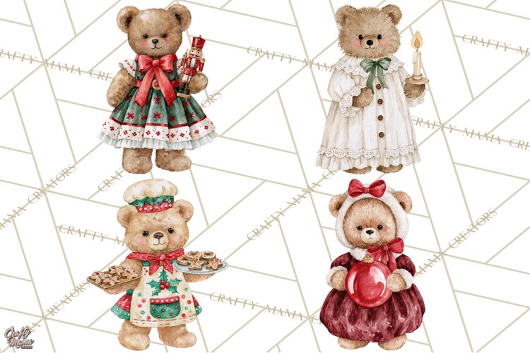 Christmas Teddy Bear Clipart PNG Watercolor Holiday Bears example image 1