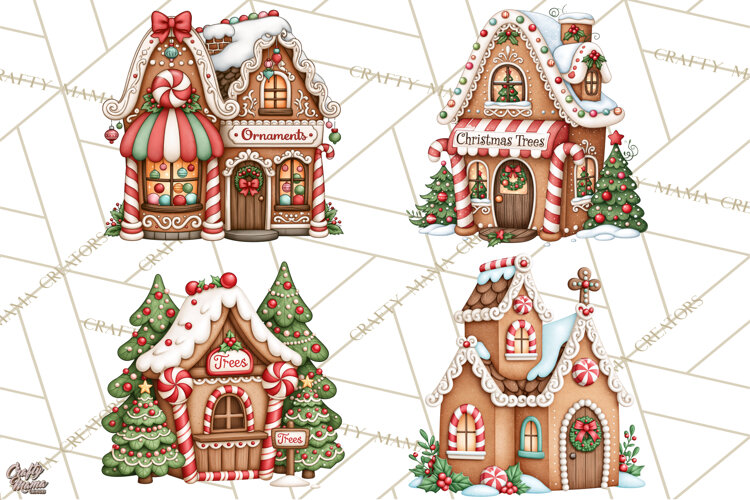 Downtown Gingerbread Town Buildings Clipart PNG example image 1