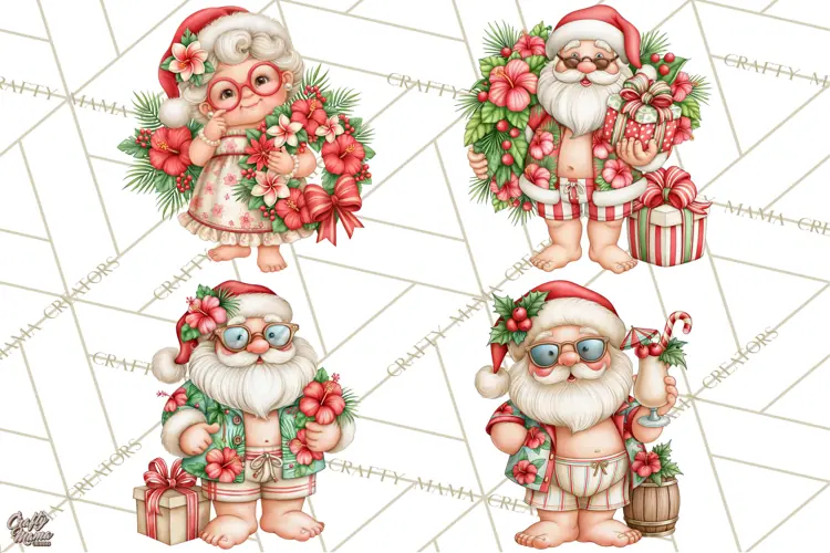 Christmas Characters PNG, Tropical Christmas Clipart