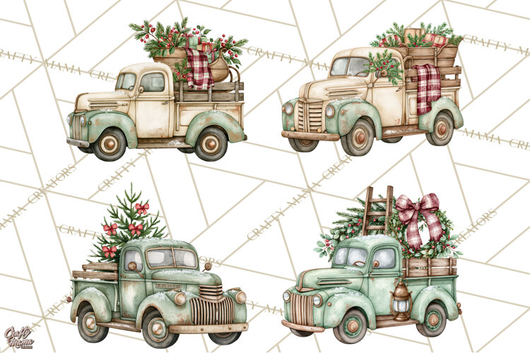 Vintage Truck Christmas PNG example image 1