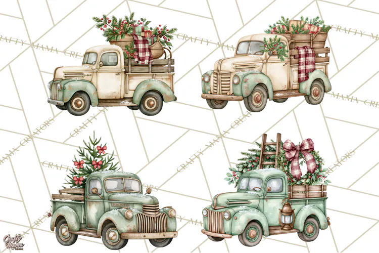 Vintage Truck Christmas PNG