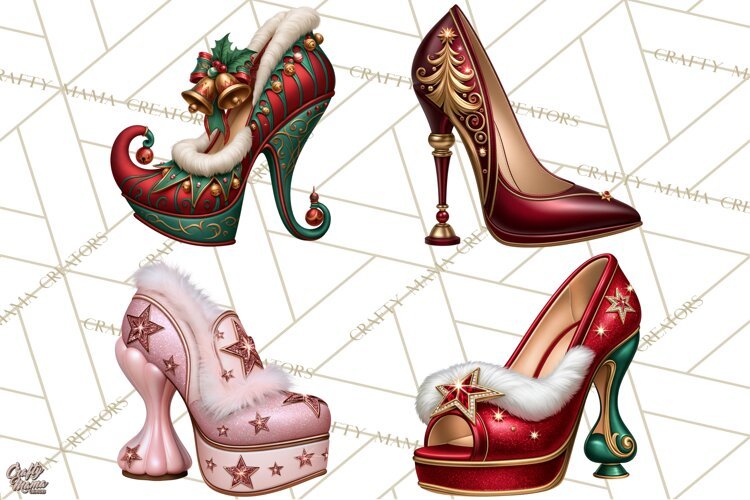 Christmas High Heel Clipart PNG, Whimsical Holiday Shoes example image 1