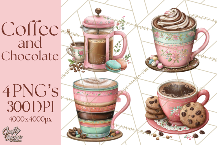 Coffee and Chocolate Clipart PNG Cafe Drinks Dessert Art