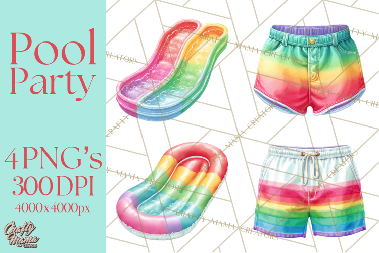 Summer Pool Party Clipart PNG, Rainbow Summer Png Designs
