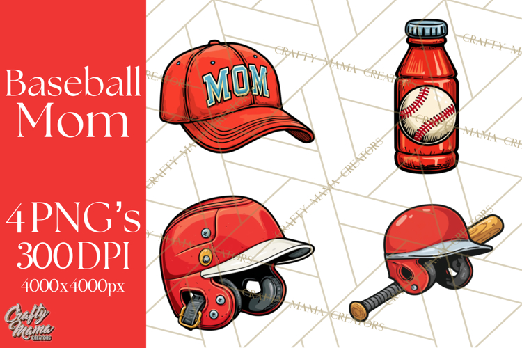Baseball Mom Clipart PNG with Baseball Gear, Baseball Mama