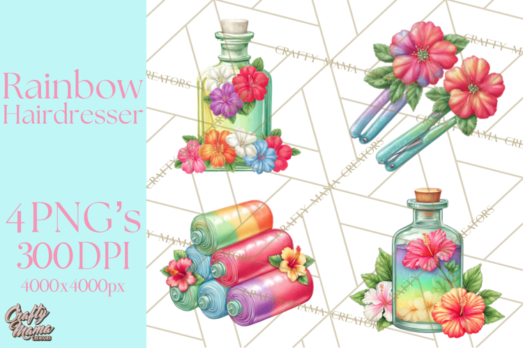 Rainbow Hair Stylist Clipart, Colorful Salon Tools PNG