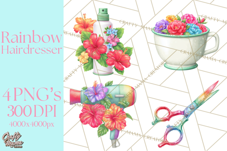 Rainbow Hair Stylist Clipart, Colorful Salon Tools PNG