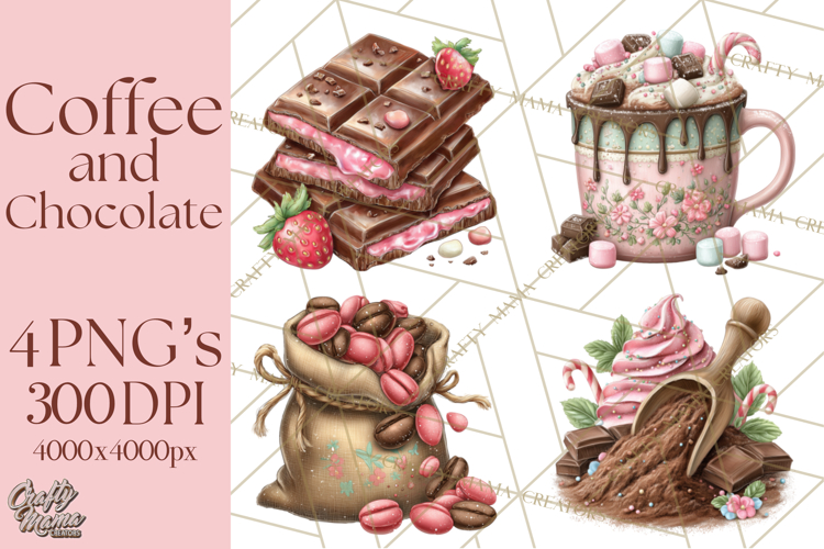 Coffee and Chocolate Clipart PNG Cafe Drinks Dessert Art