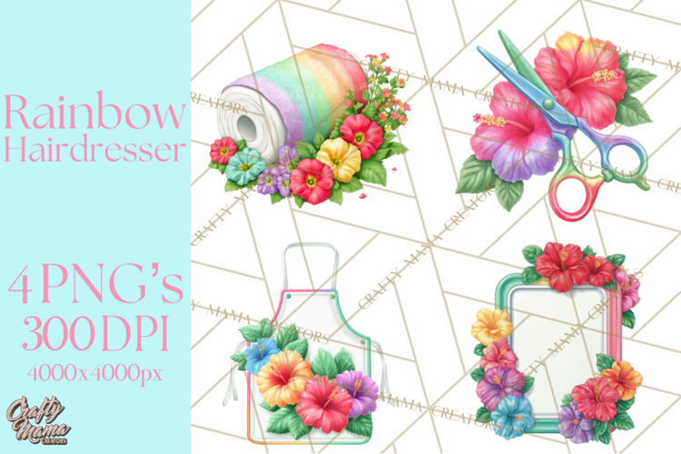 Rainbow Hair Stylist Clipart, Colorful Salon Tools PNG