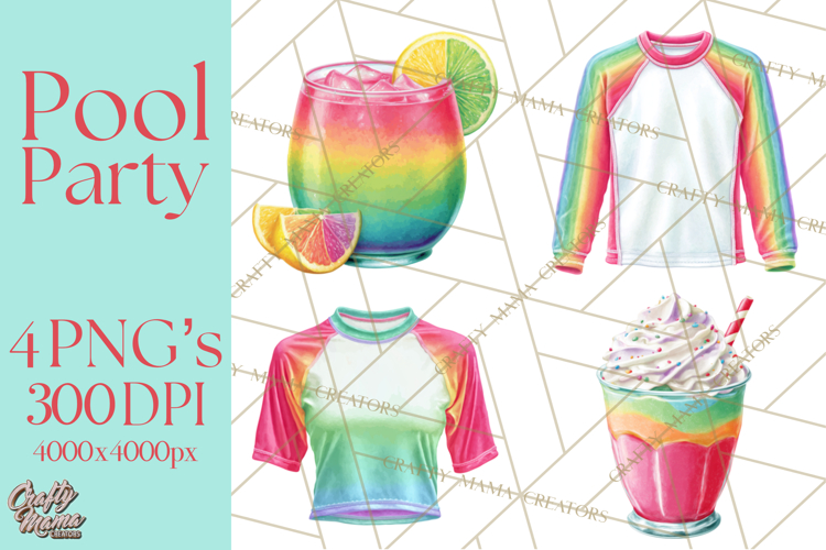 Summer Pool Party Clipart PNG, Rainbow Summer Png Designs