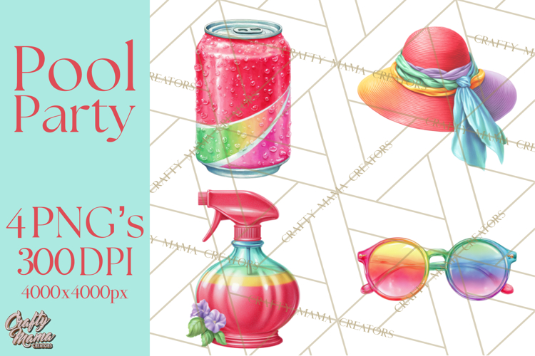 Summer Pool Party Clipart PNG, Rainbow Summer Png Designs