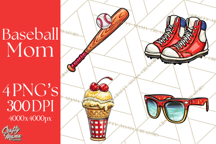 Baseball Mom Clipart PNG with Baseball Gear, Baseball Mama