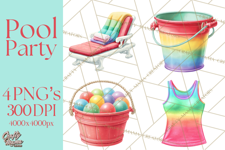 Summer Pool Party Clipart PNG, Rainbow Summer Png Designs
