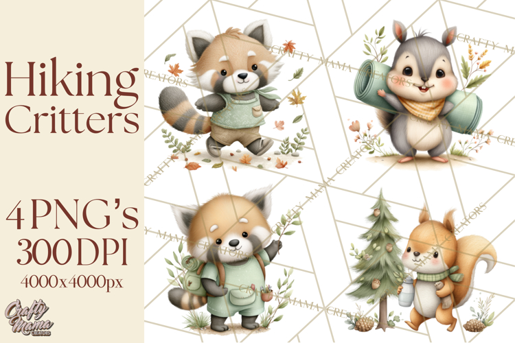 Cute Hiking Woodland Animals Adventure Clipart PNG