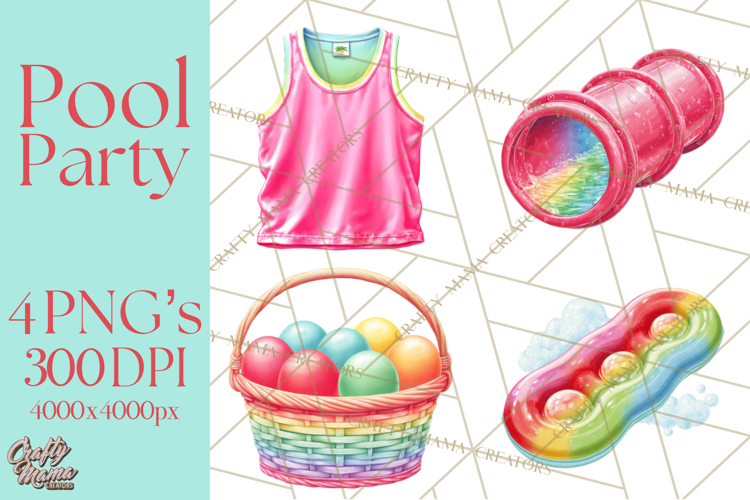 Summer Pool Party Clipart PNG, Rainbow Summer Png Designs