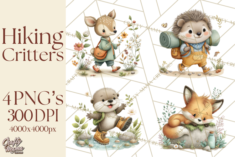 Cute Hiking Woodland Animals Adventure Clipart PNG