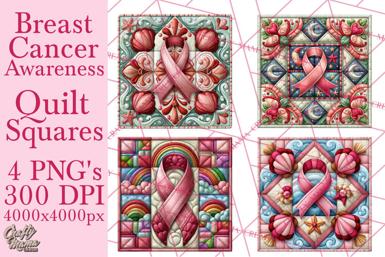 Breast Cancer Awareness Quilt Squares PNG example image 1