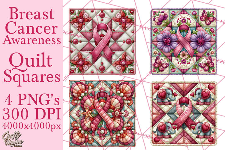 Breast Cancer Awareness Quilt Squares PNG