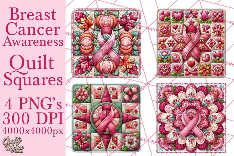 Breast Cancer Awareness Quilt Squares PNG example image 1