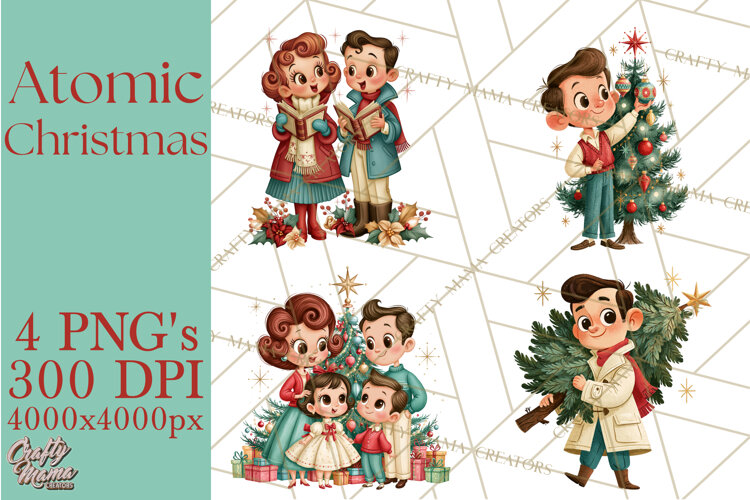 Atomic Age Christmas Clipart PNG, Retro 1950's Winter Decor