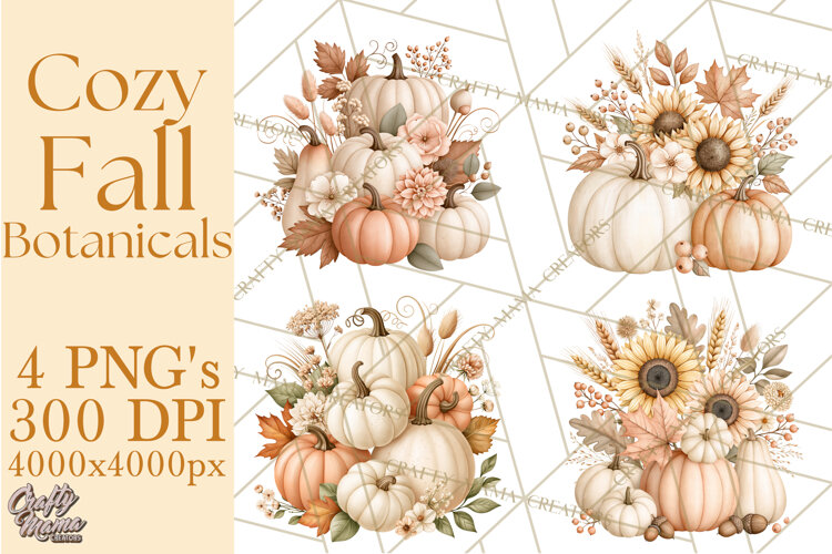 Fall Harvest Florals Clipart PNG, Autumn Floral Designs
