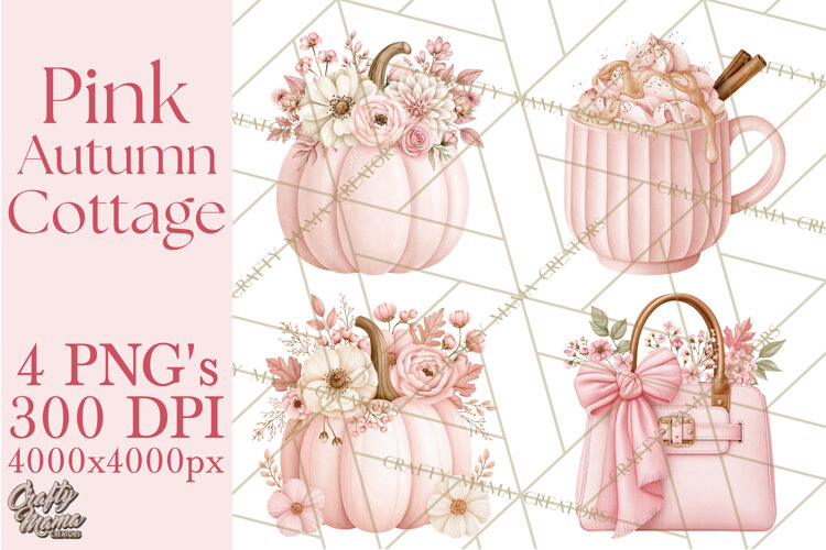 Pink Autumn Cottage Clipart PNG