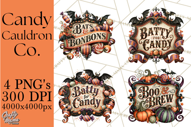 Retro Halloween Candy Shop Clipart PNG