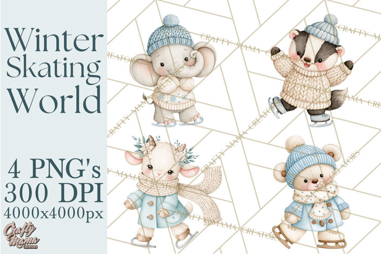 Winter Skating World Animals PNG