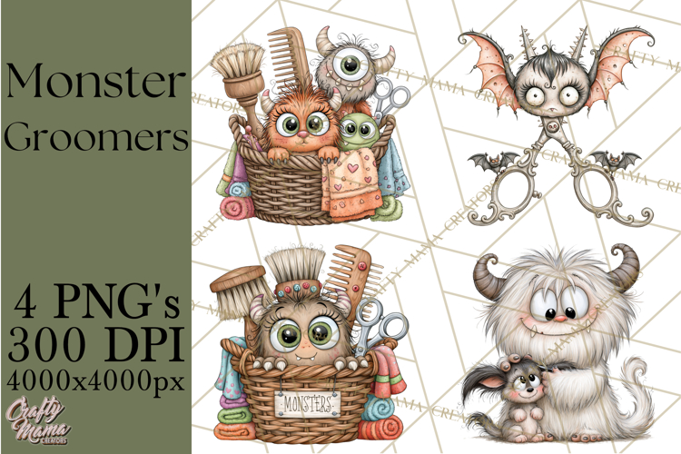 Monster Pet Groomers Halloween Clipart PNG
