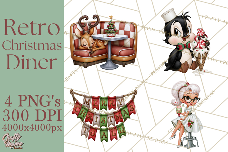 1950s Vintage Christmas Clipart Retro Soda Fountain Clip Art