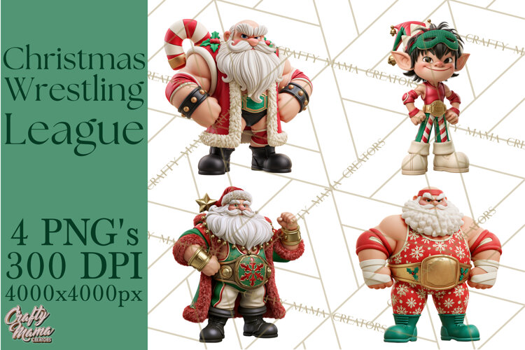 Christmas Wrestling Clipart PNG, Santa Wrestlers