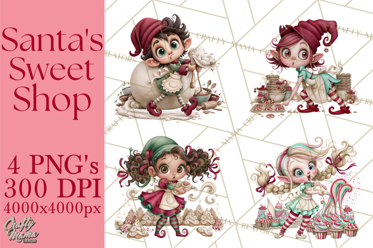 Christmas Bakery PNG Clipart, Santa & Elf Characters, Baker