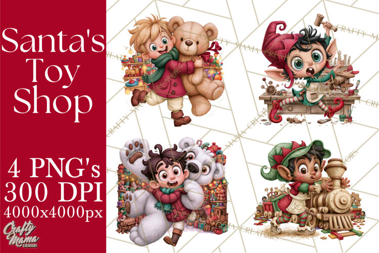 Christmas Toy Shop PNG Clipart, Santa & Elf Characters